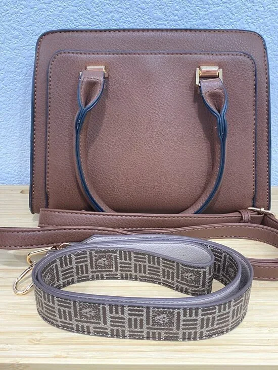 Anne Klein Cognac Satchel - Includes 2 Straps! Monogram & Matching Leather - Picture 14 of 14